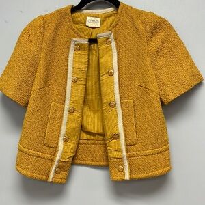 Anthropologie CIDRA Anthropologie Mustard Yellow Woven Boucle Jacket Size 2